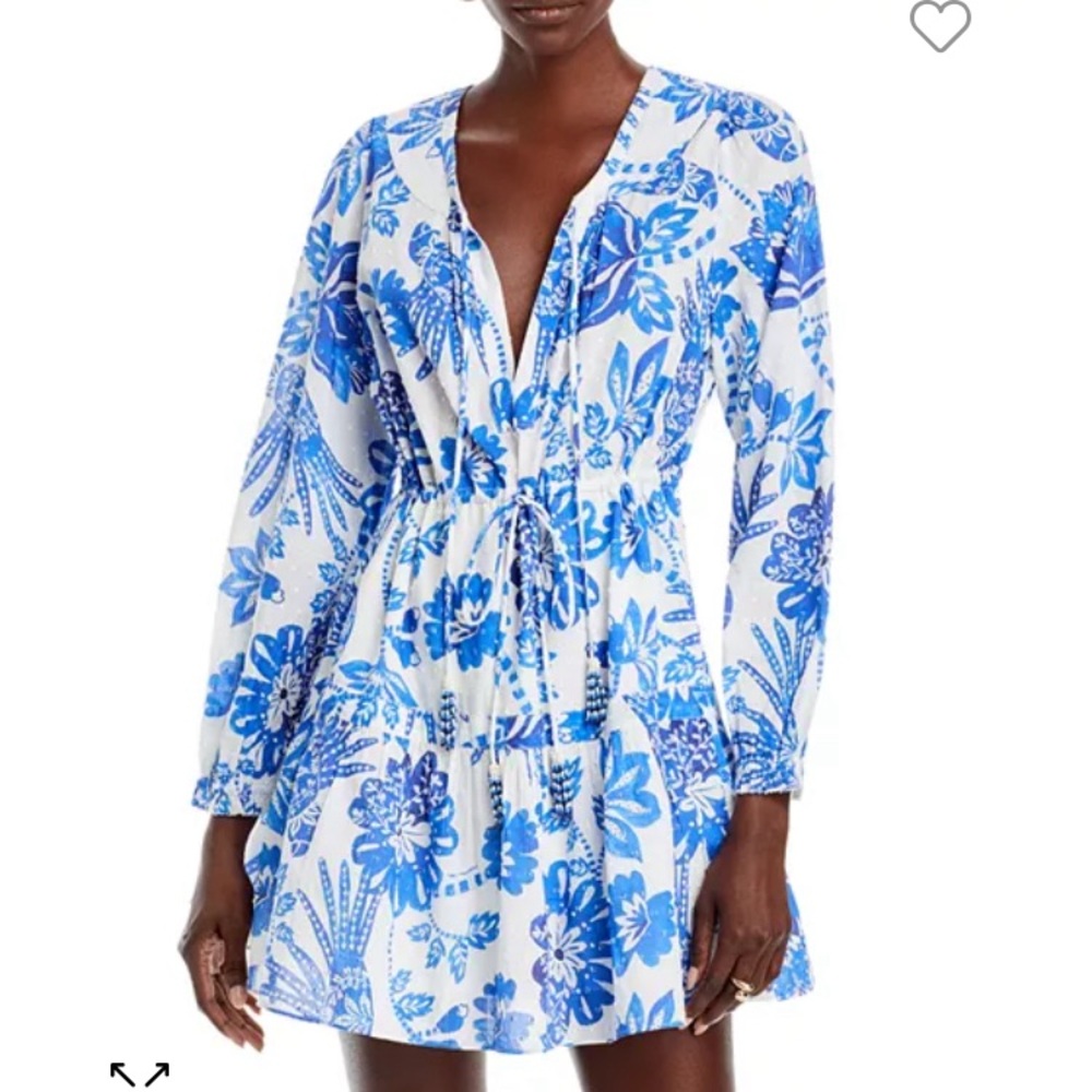 NWT FARM RIO Off-White Flowery Birds Long Sleeve Mini Dress SIZE M